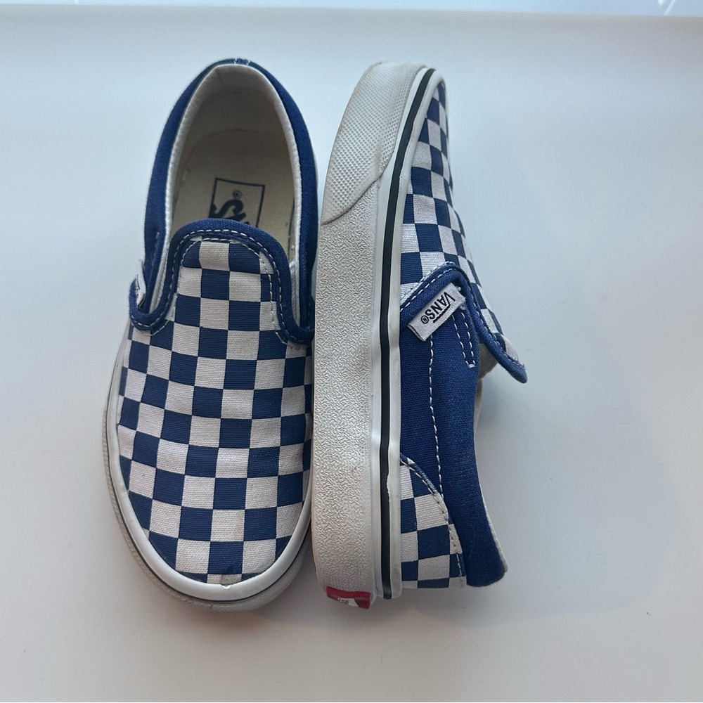 Toddler Blue Checkered Slip On Vans Size 11.5